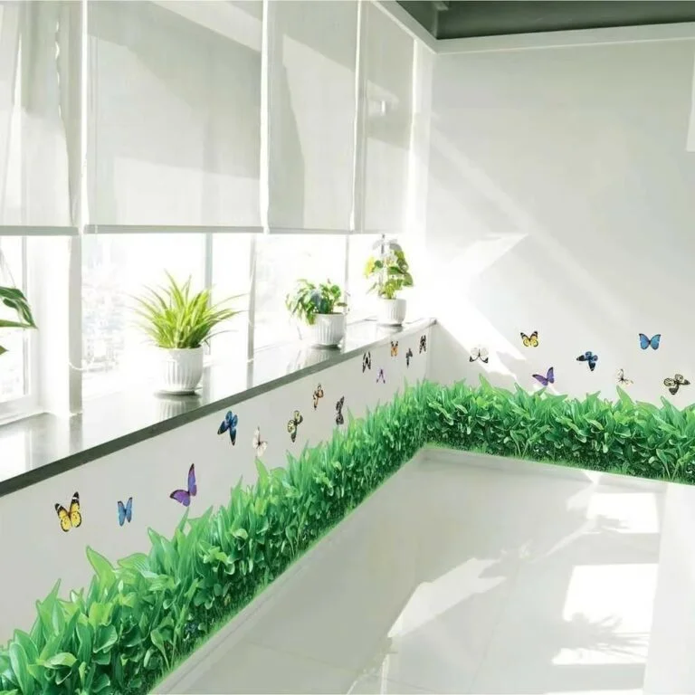 3D Green Grass & Butterfly Wall Sticker (47x133 cm) । CN-01